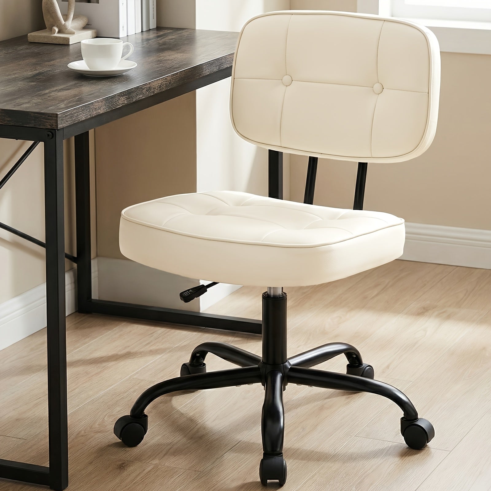 Armless Office Chair on Wheels, Height Adjustable Compact Desk Chair, Mid Back 360 Degree Swivel Computer Chair