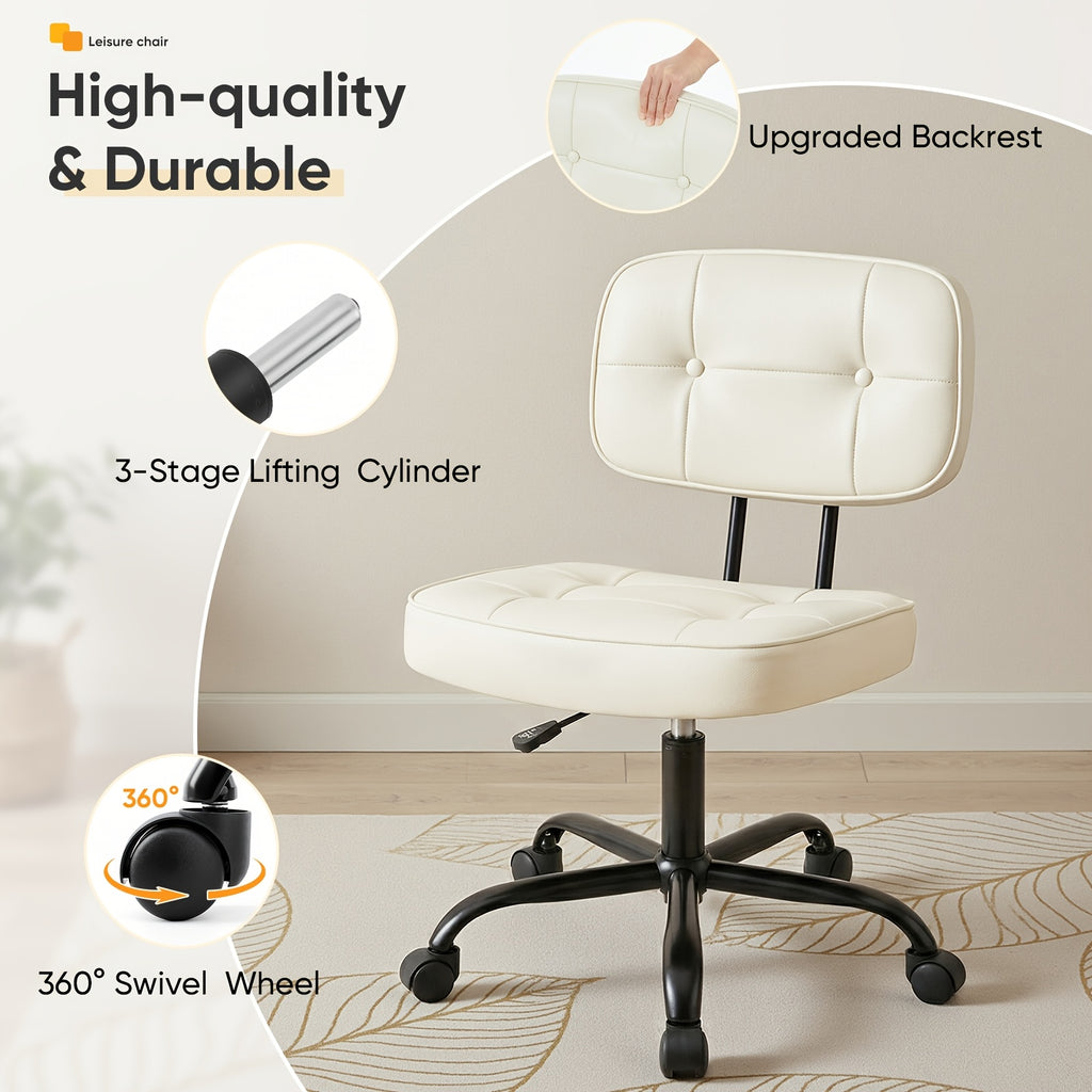 Armless Office Chair on Wheels, Height Adjustable Compact Desk Chair, Mid Back 360 Degree Swivel Computer Chair