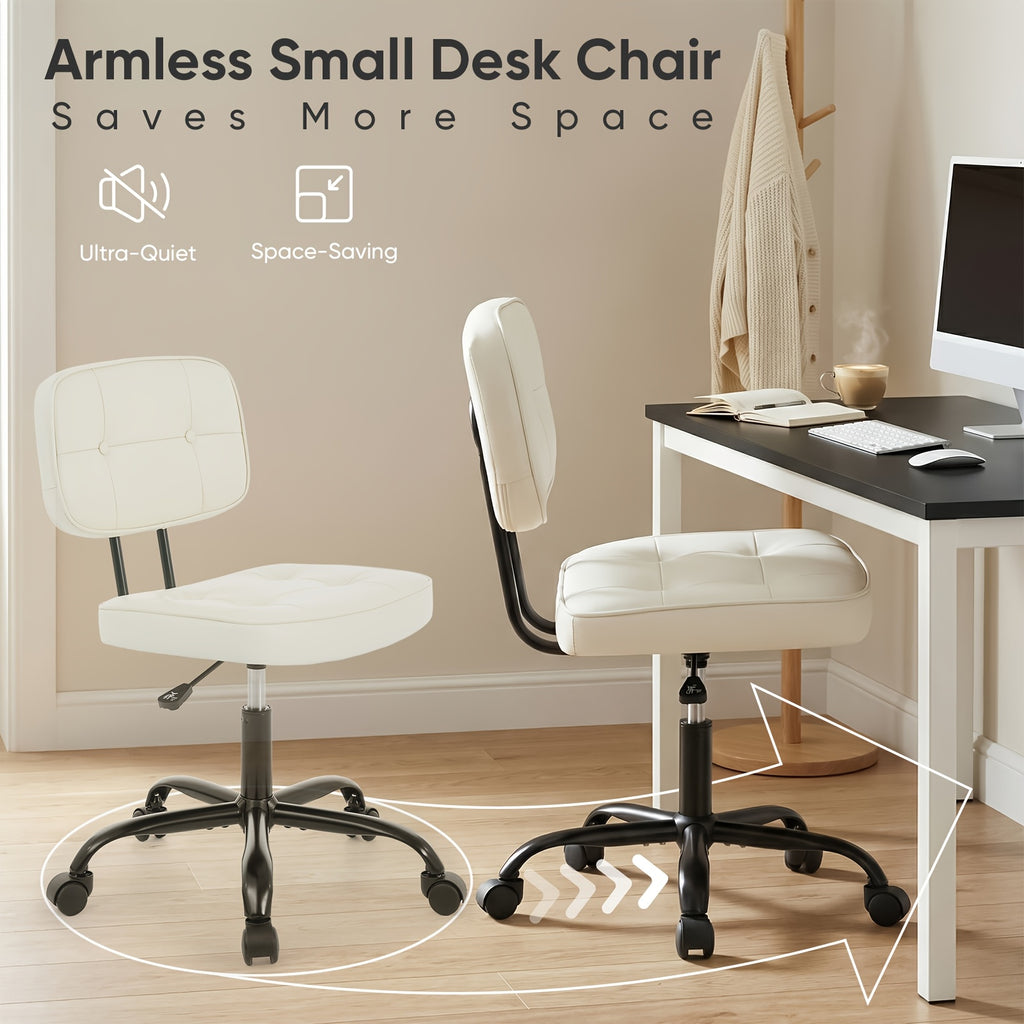 Armless Office Chair on Wheels, Height Adjustable Compact Desk Chair, Mid Back 360 Degree Swivel Computer Chair